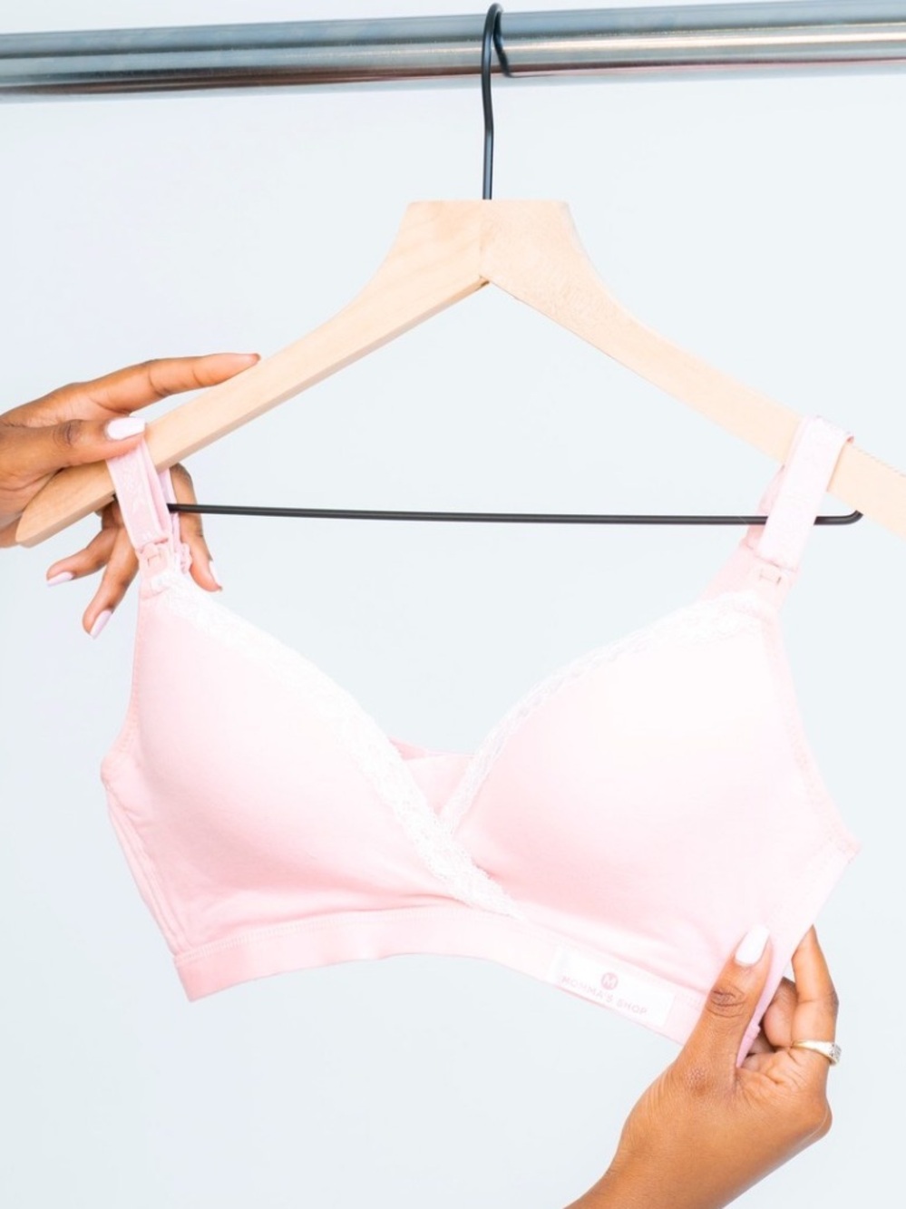 NWT Size Small Momma’s Shop Soft Lace Trim Pink Nursing Bra - Picture 3 of 10